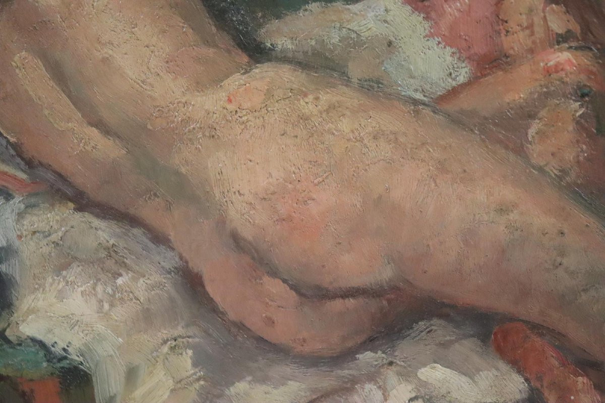 Nu Féminin & Sur La Plage Expressionnisme Peinture à l'Huile Peinte Des Deux Côtés Vers 1930-photo-4