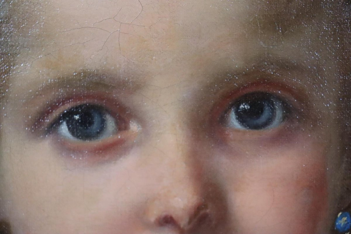 Portrait d'Une Jeune Fille, Portrait De Noblesse 126x112cm Peinture à l'Huile Vers 1850-photo-1