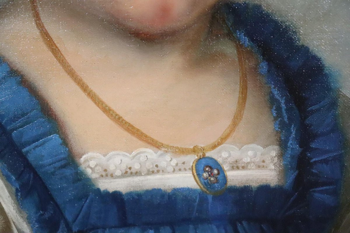 Portrait d'Une Jeune Fille, Portrait De Noblesse 126x112cm Peinture à l'Huile Vers 1850-photo-3