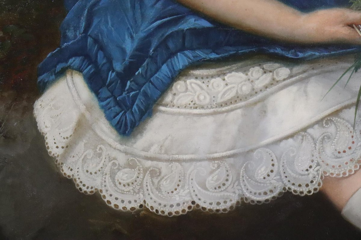 Portrait d'Une Jeune Fille, Portrait De Noblesse 126x112cm Peinture à l'Huile Vers 1850-photo-6