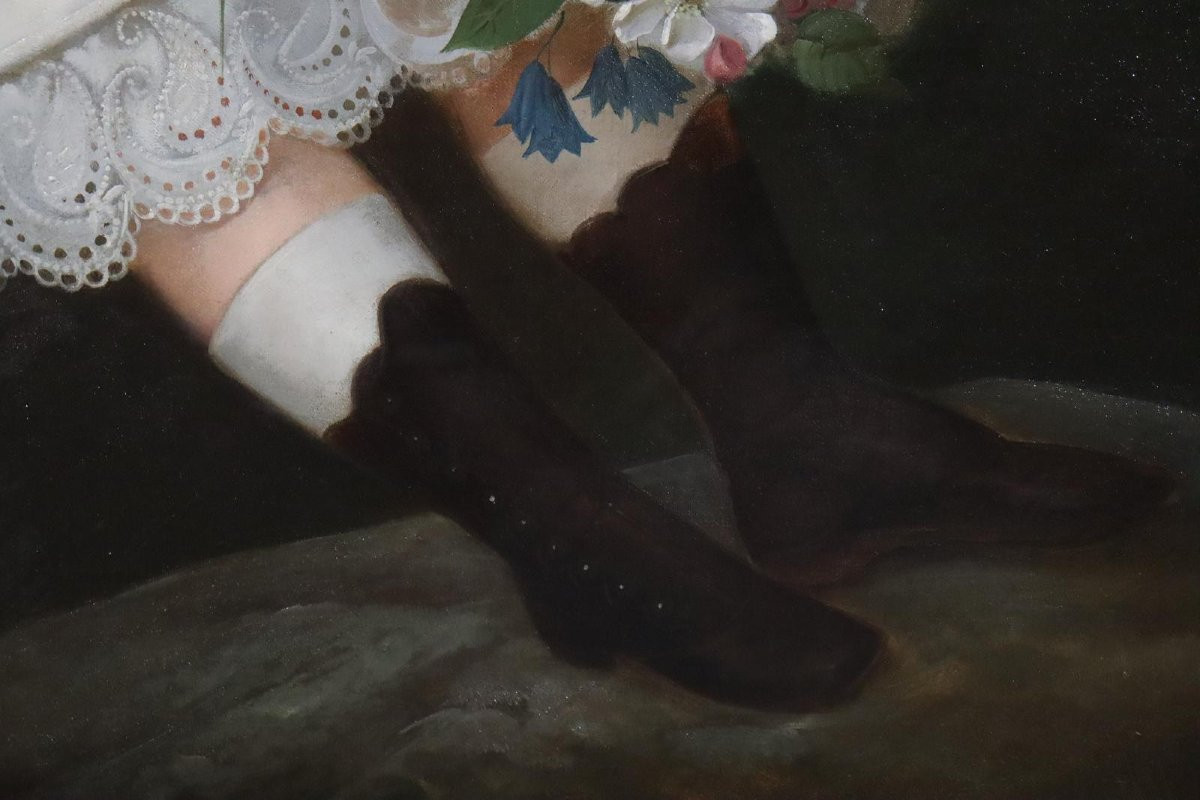 Portrait d'Une Jeune Fille, Portrait De Noblesse 126x112cm Peinture à l'Huile Vers 1850-photo-7