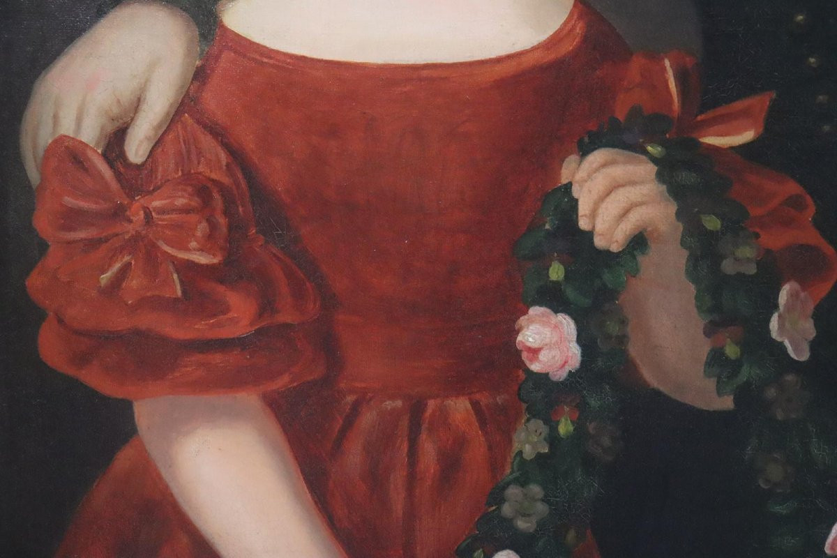 Portrait « amour fraternel » 114 x 94 cm peinture à l'huile signée C.F. Paulus datée 1880-photo-4
