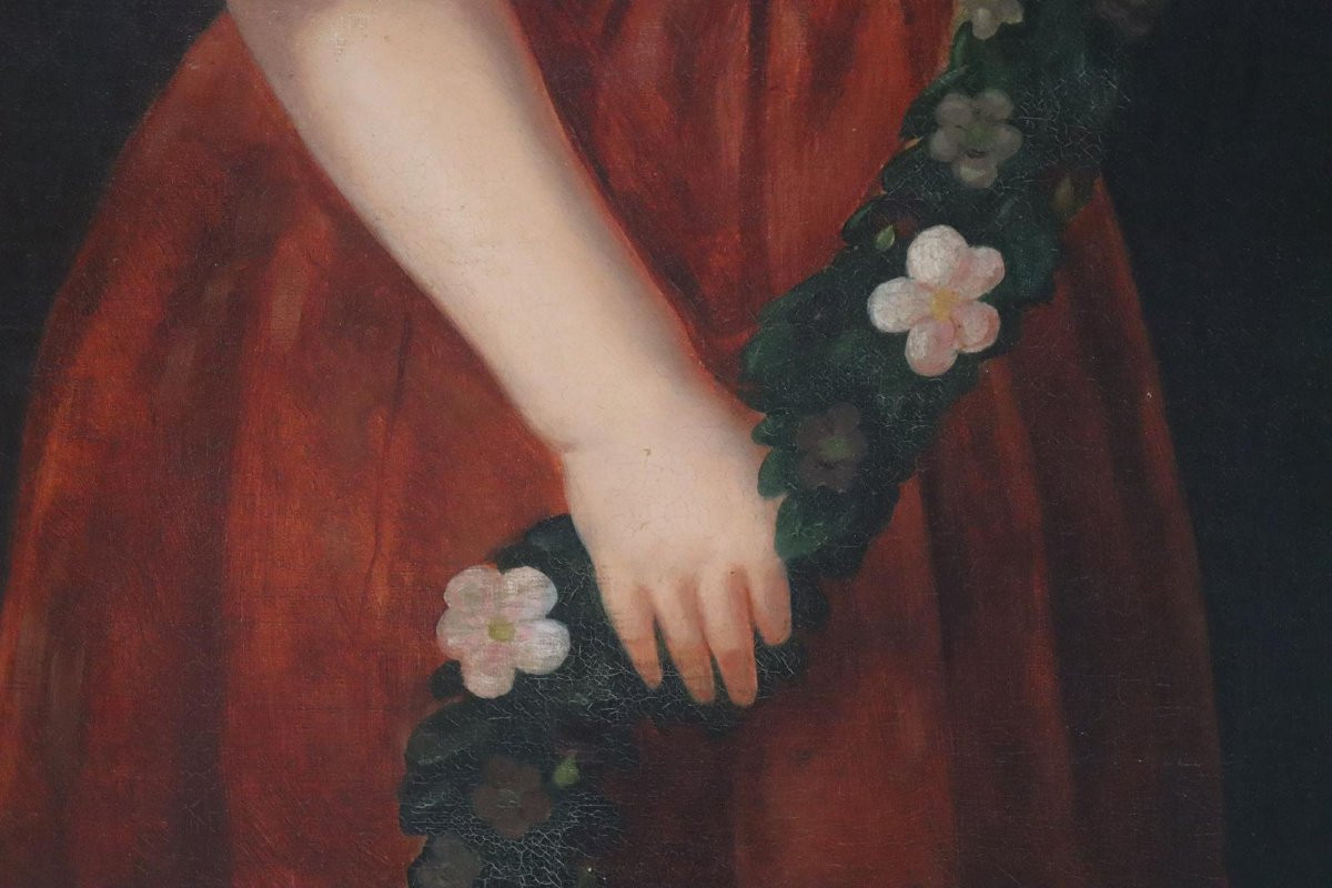 Portrait « amour fraternel » 114 x 94 cm peinture à l'huile signée C.F. Paulus datée 1880-photo-5