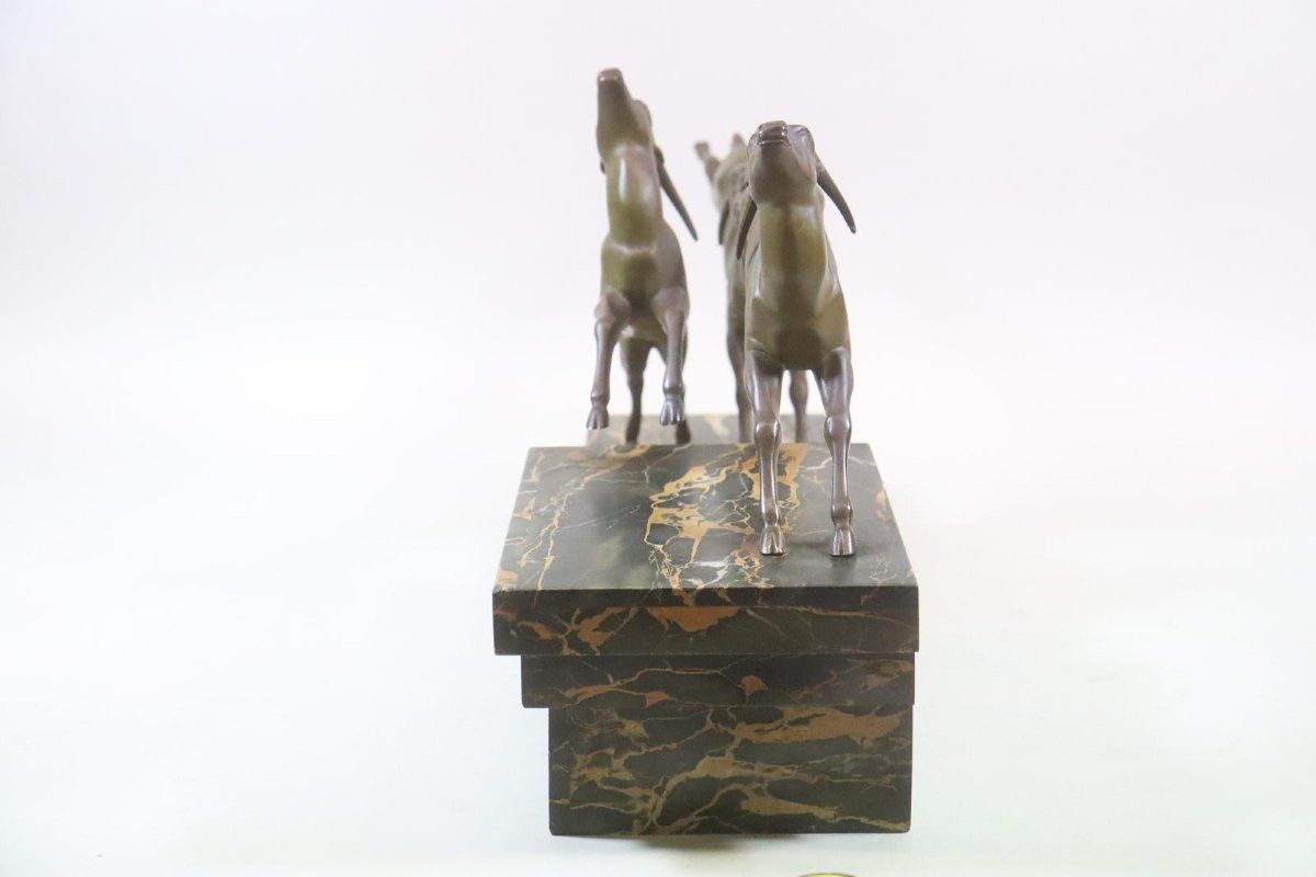 Gazelles Sauteuses 65 Cm Figurine En Bronze Sur Marbre Signée G. Daverny Vers 1920-photo-4