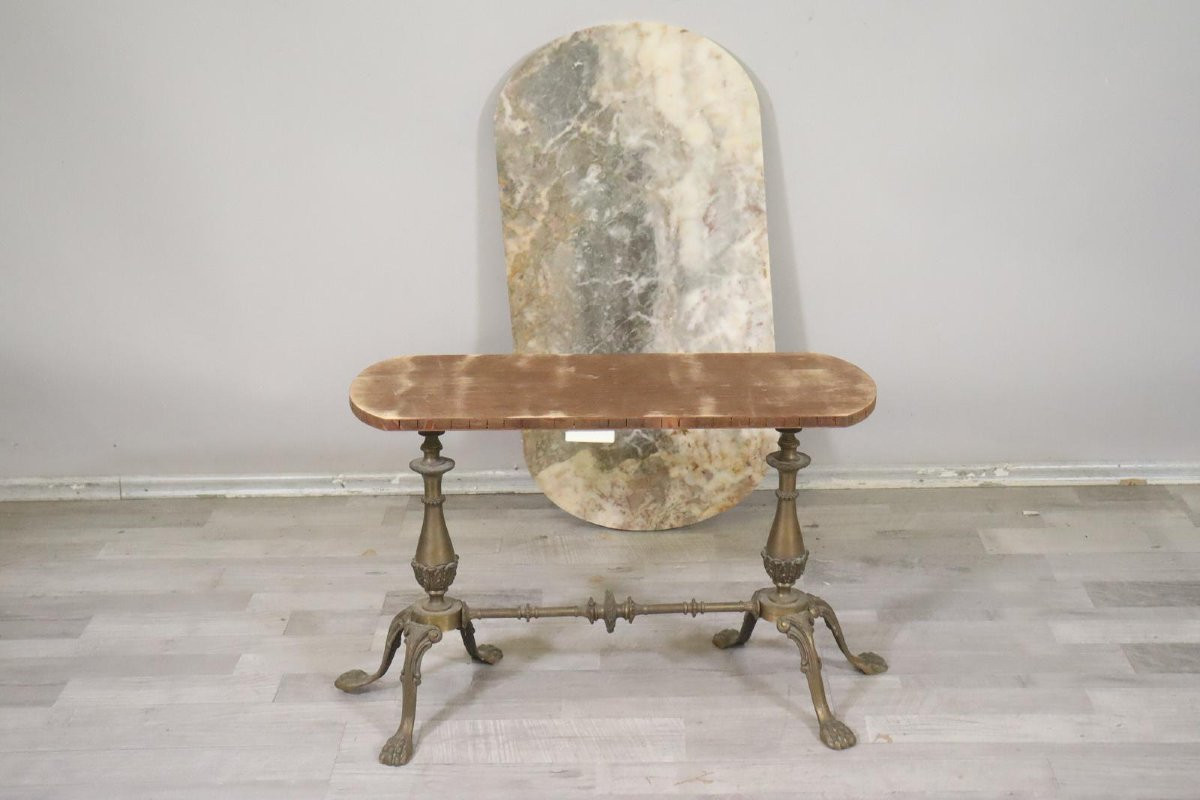 Children's Garden Side Table Bronze Frame With Marble Top Circa 1900-photo-4