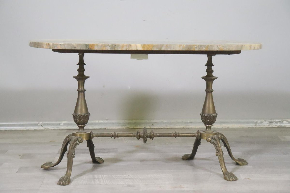 Children's Garden Side Table Bronze Frame With Marble Top Circa 1900-photo-7