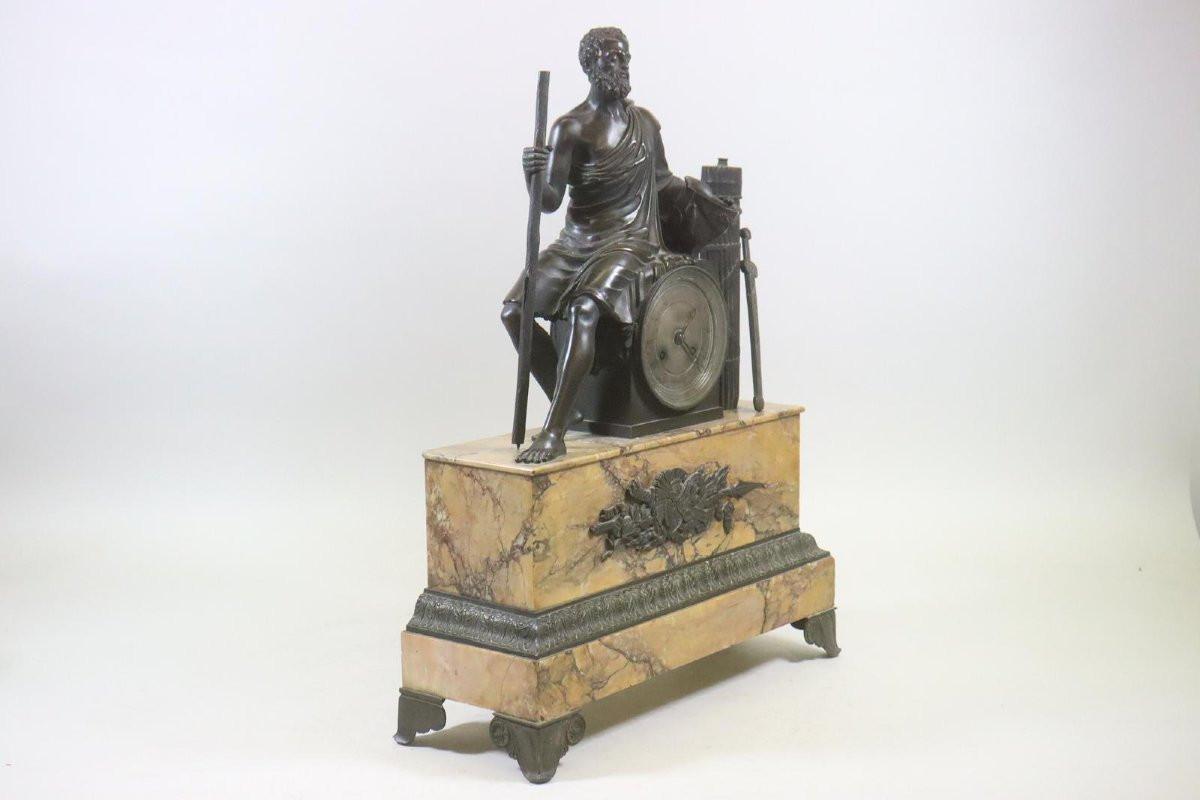Horloge De Table 3 Pièces 56cm Boîtier En Marbre Figurine En Bronze Ulysse Vers 1830-photo-2