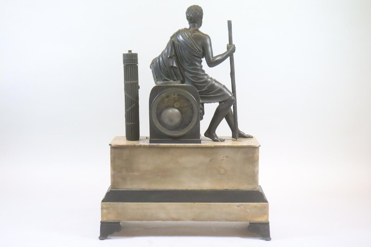 Horloge De Table 3 Pièces 56cm Boîtier En Marbre Figurine En Bronze Ulysse Vers 1830-photo-3