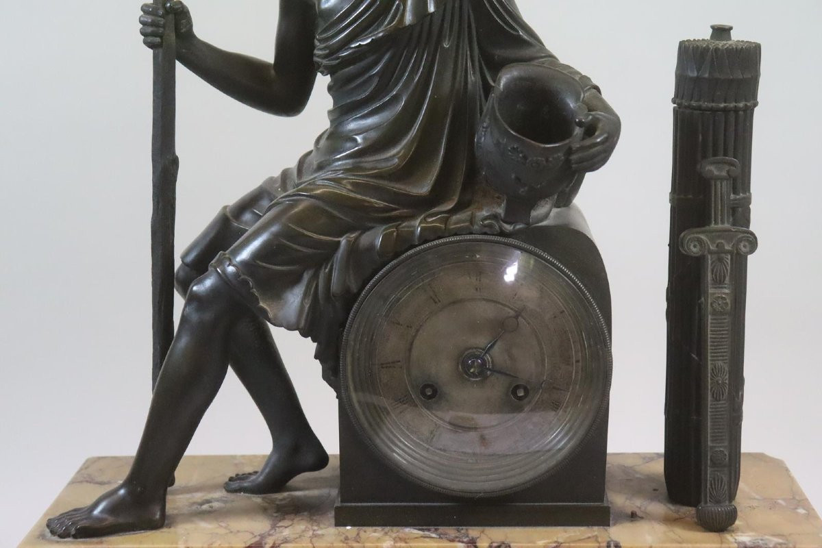 Horloge De Table 3 Pièces 56cm Boîtier En Marbre Figurine En Bronze Ulysse Vers 1830-photo-2