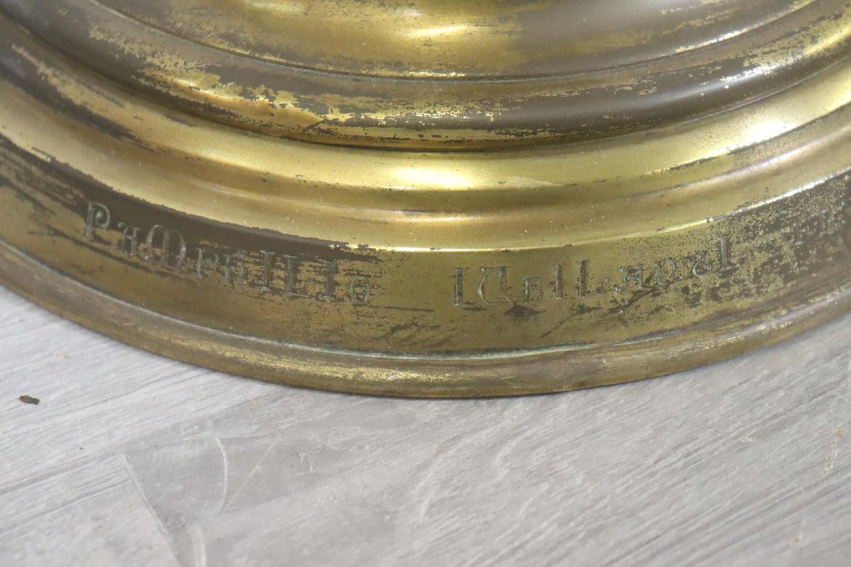 Lampadaire bougeoir néogothique en laiton de 127 cm, Liège 1912-photo-4