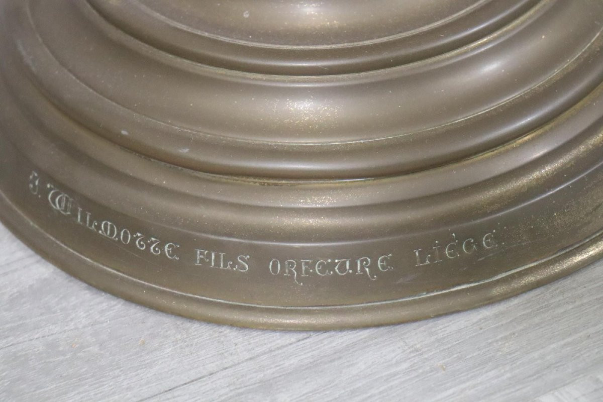 Lampadaire bougeoir néogothique en laiton de 127 cm, Liège 1912-photo-7