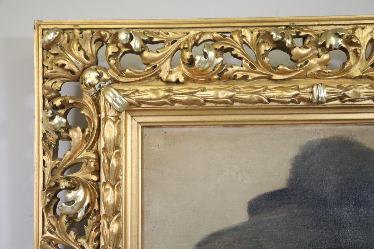 Portrait Of A Young Woman, Oil Painting In A Carved Frame Circa 1890-photo-3