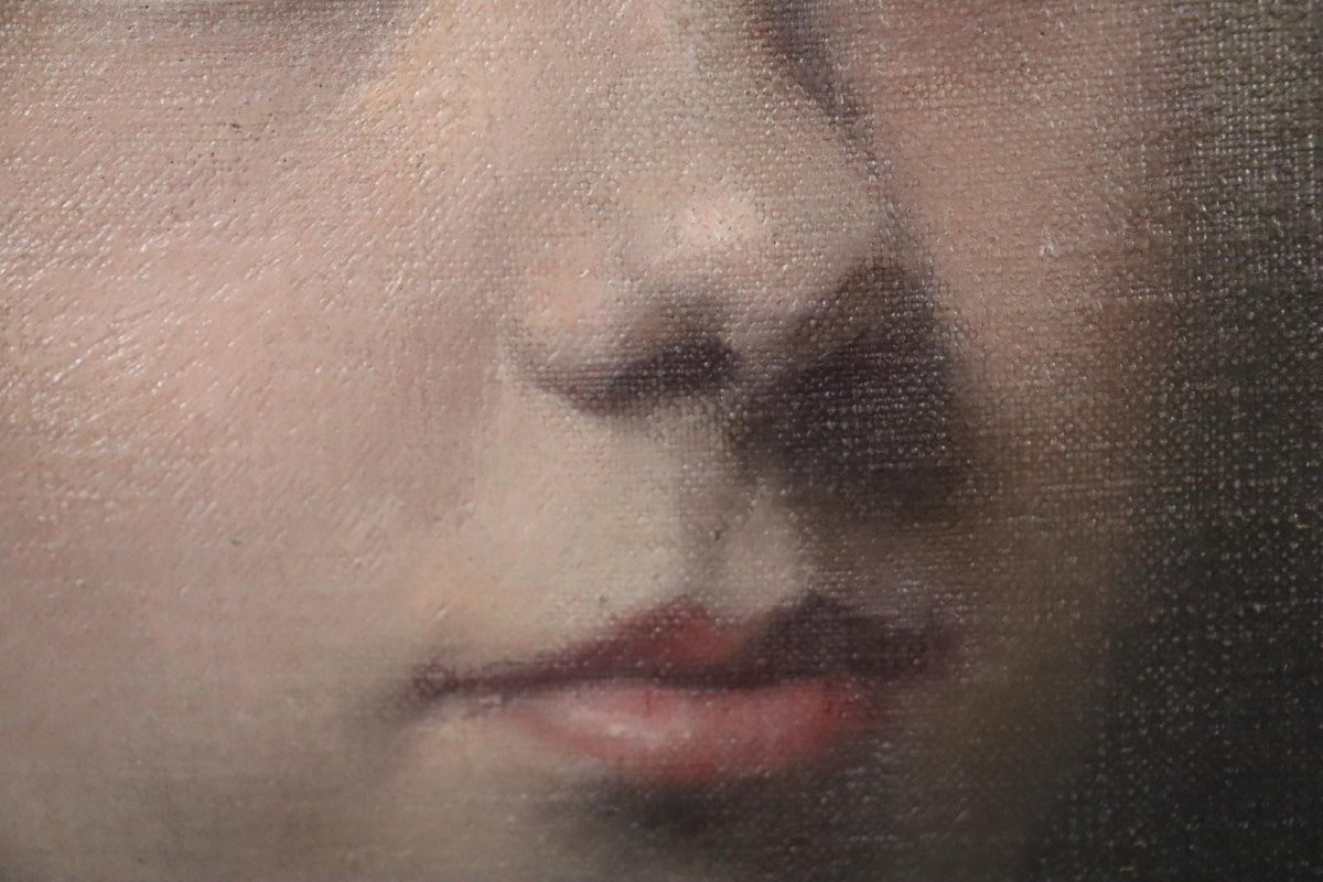 Portrait Of A Young Woman, Oil Painting In A Carved Frame Circa 1890-photo-3