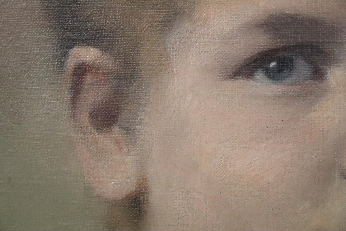 Portrait Of A Young Woman, Oil Painting In A Carved Frame Circa 1890-photo-4