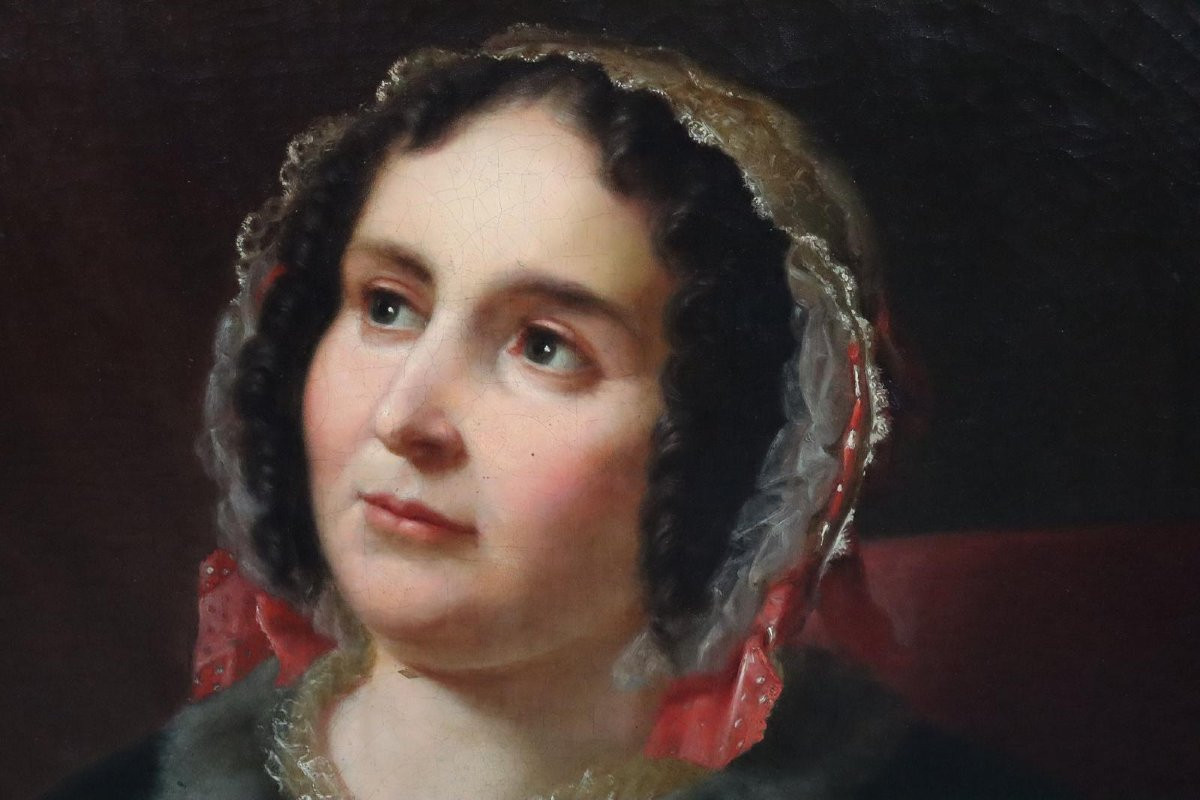 Portrait d'une dame noble avec un cacatoès 131x131cm Peinture à l'huile non signée vers 1810/20-photo-1