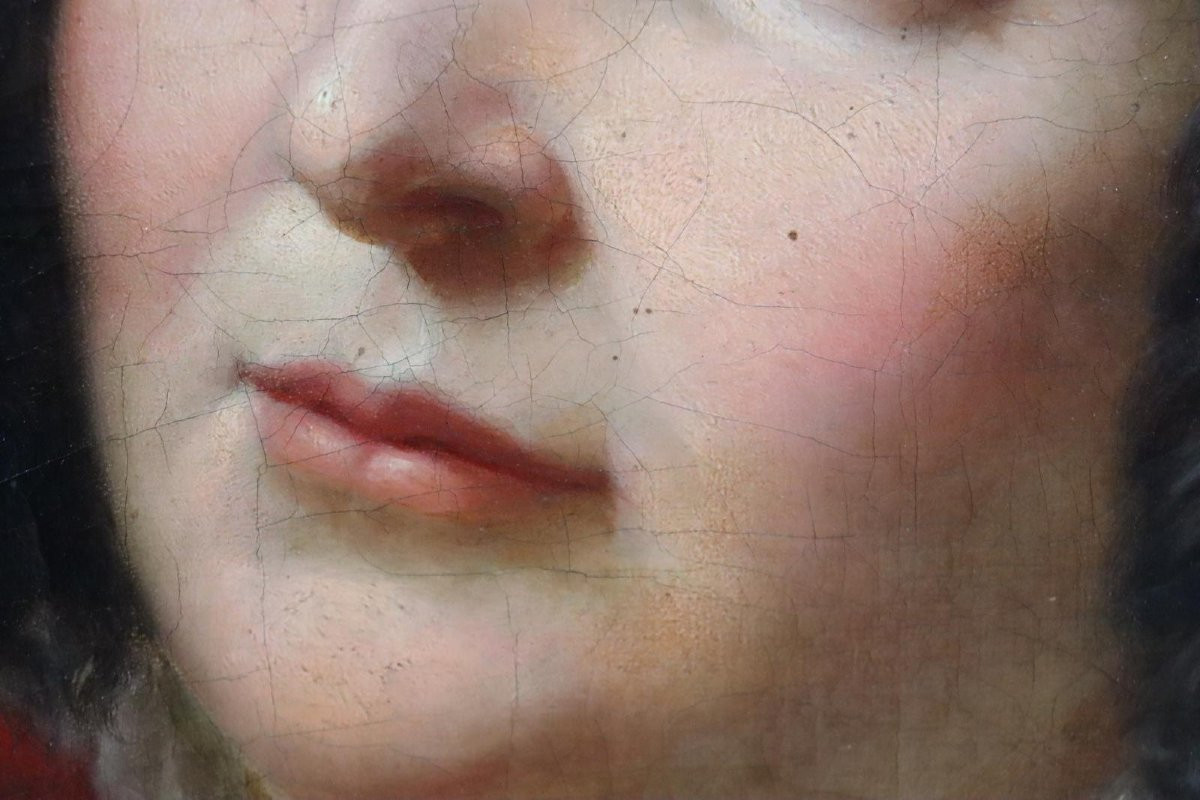 Portrait d'une dame noble avec un cacatoès 131x131cm Peinture à l'huile non signée vers 1810/20-photo-3