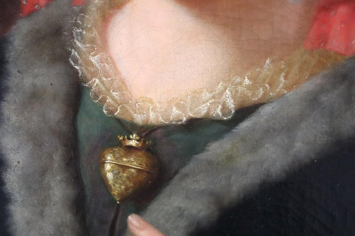 Portrait d'une dame noble avec un cacatoès 131x131cm Peinture à l'huile non signée vers 1810/20-photo-4