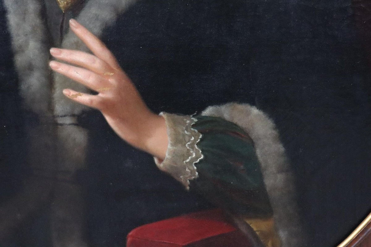 Portrait d'une dame noble avec un cacatoès 131x131cm Peinture à l'huile non signée vers 1810/20-photo-5