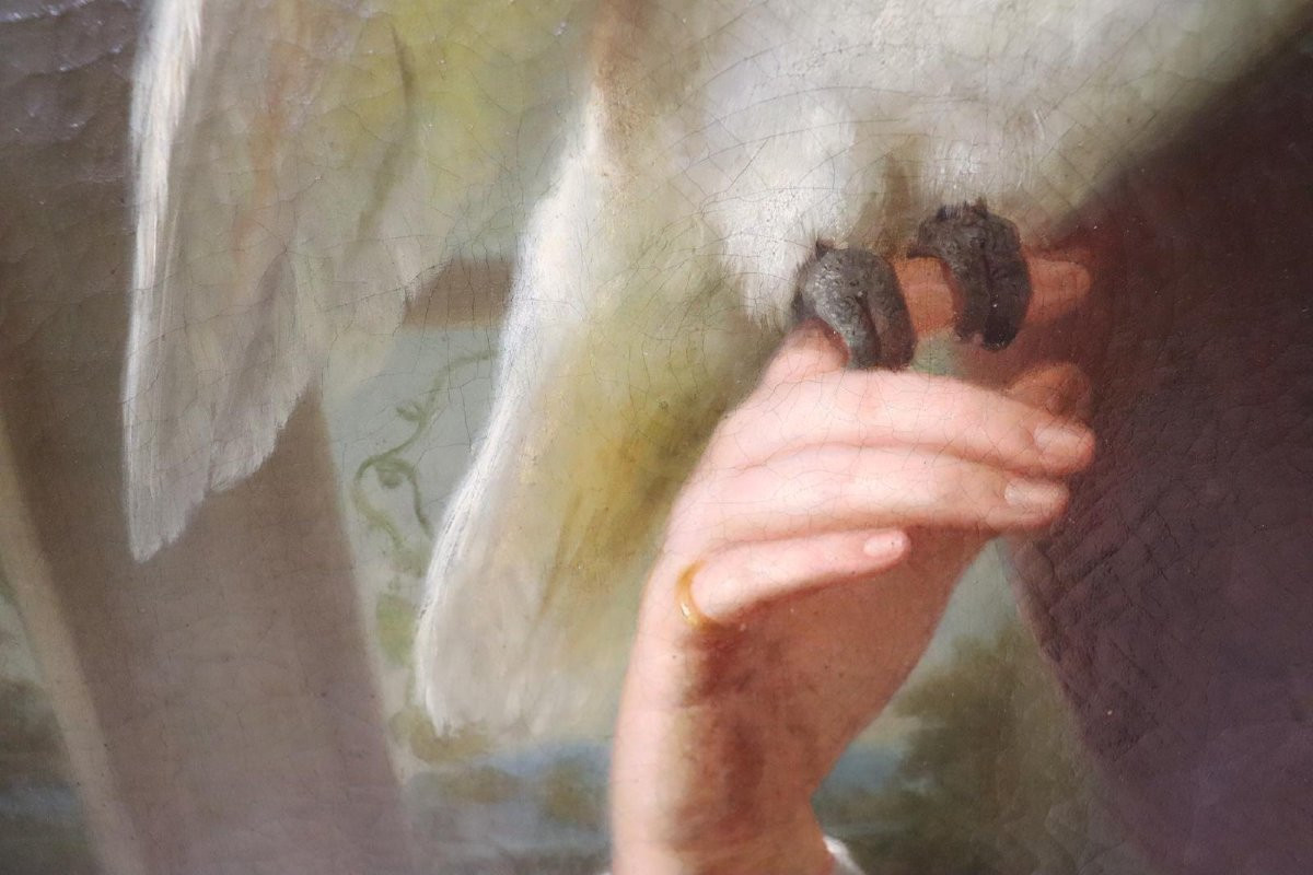 Portrait d'une dame noble avec un cacatoès 131x131cm Peinture à l'huile non signée vers 1810/20-photo-7