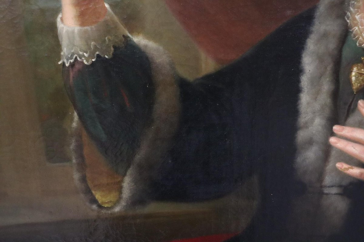 Portrait d'une dame noble avec un cacatoès 131x131cm Peinture à l'huile non signée vers 1810/20-photo-8