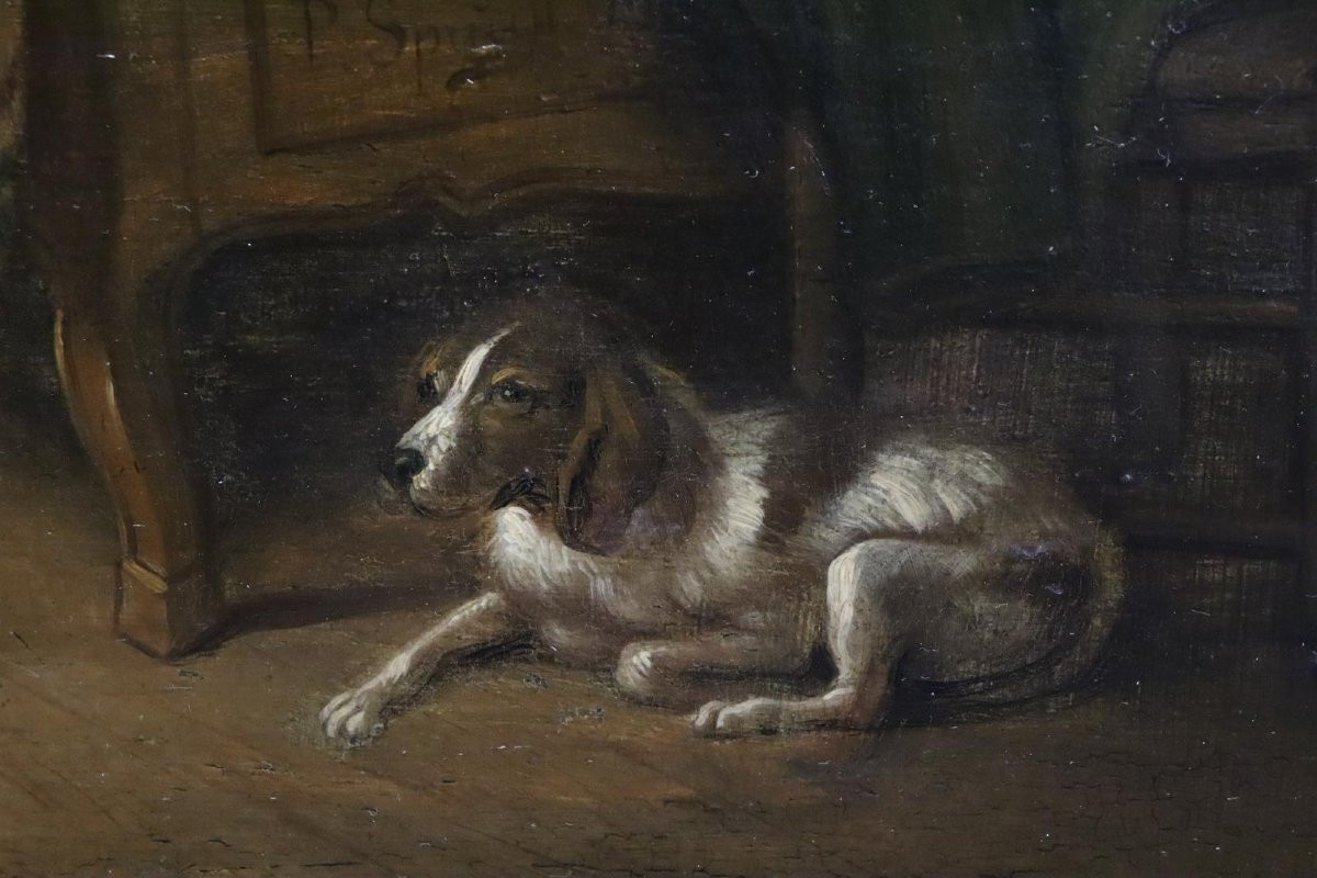 Scène dans le lit d'enfant Peinture à l'huile sur panneau de bois signée fin du XVIIIe siècle-photo-7