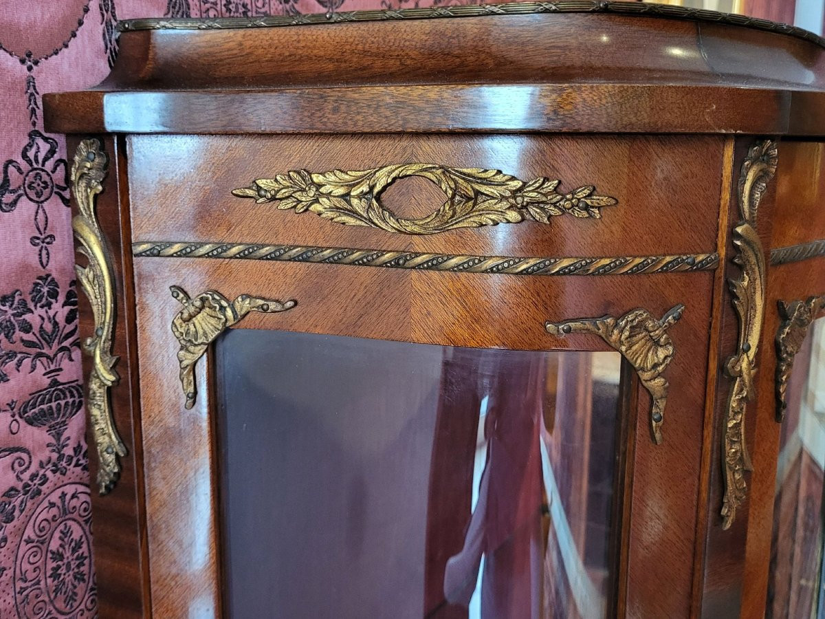 142 Cm Display Case, Wood Veneered And Decorated With Bronze, France, Late 19th Century-photo-3