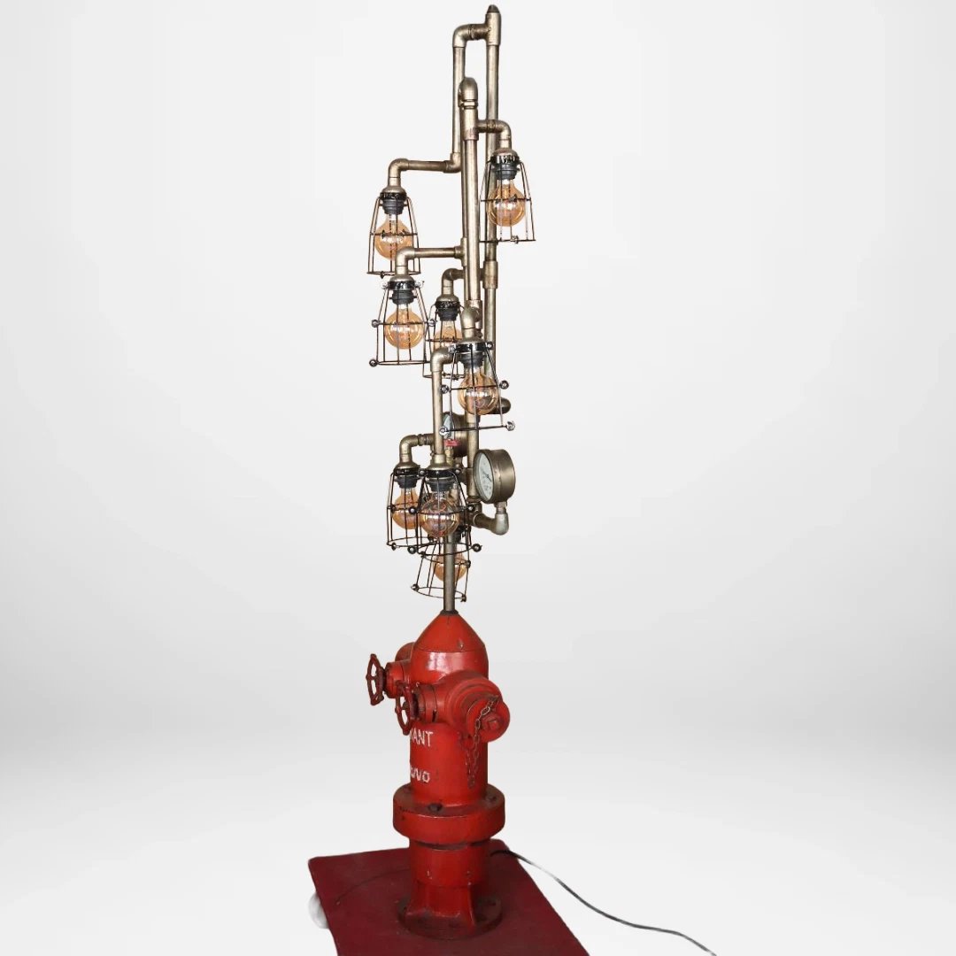 Lampadaire design 200cm, fabriqué à partir d'une ancienne bouche d'incendie, style industriel-photo-4