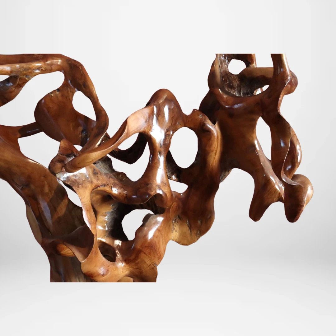 Sculpture design de 153 cm en racine de teck avec socle-photo-2