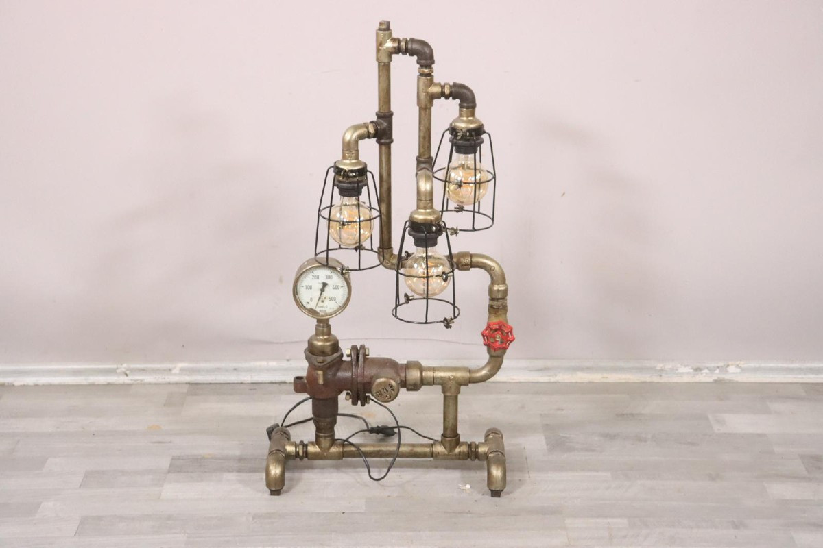 Lampadaire design de 82 cm, fabriqué à partir de tuyaux recyclés, style industriel, 3 lumières