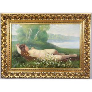 "spring" Art Nouveau 129x94cm Oil Painting Signed Theodor Wilhelm Schäkel (*1870)