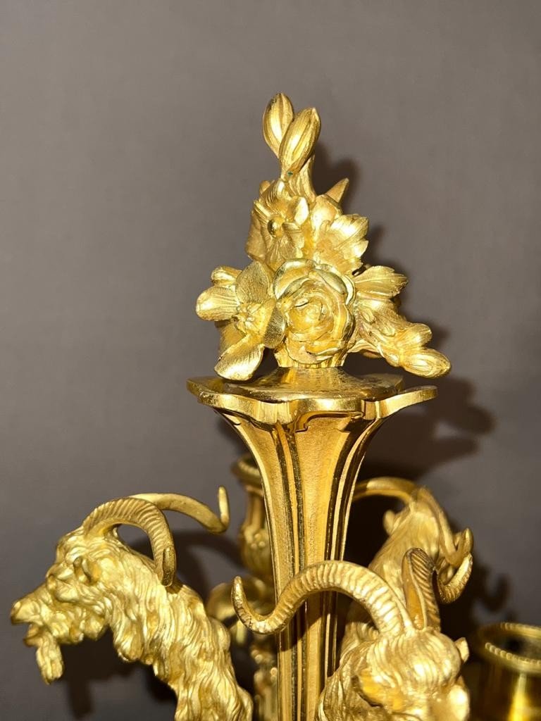 Pair Of Important Candelabras In Gilt Bronze Louis XVI Style From The Nineteenth Century Detailed After A-photo-4