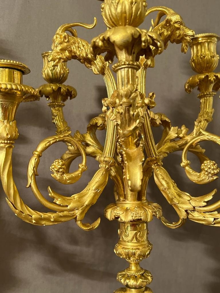 Pair Of Important Candelabras In Gilt Bronze Louis XVI Style From The Nineteenth Century Detailed After A-photo-2