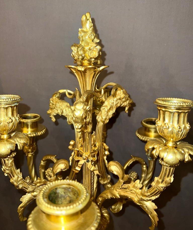 Pair Of Important Candelabras In Gilt Bronze Louis XVI Style From The Nineteenth Century Detailed After A-photo-3