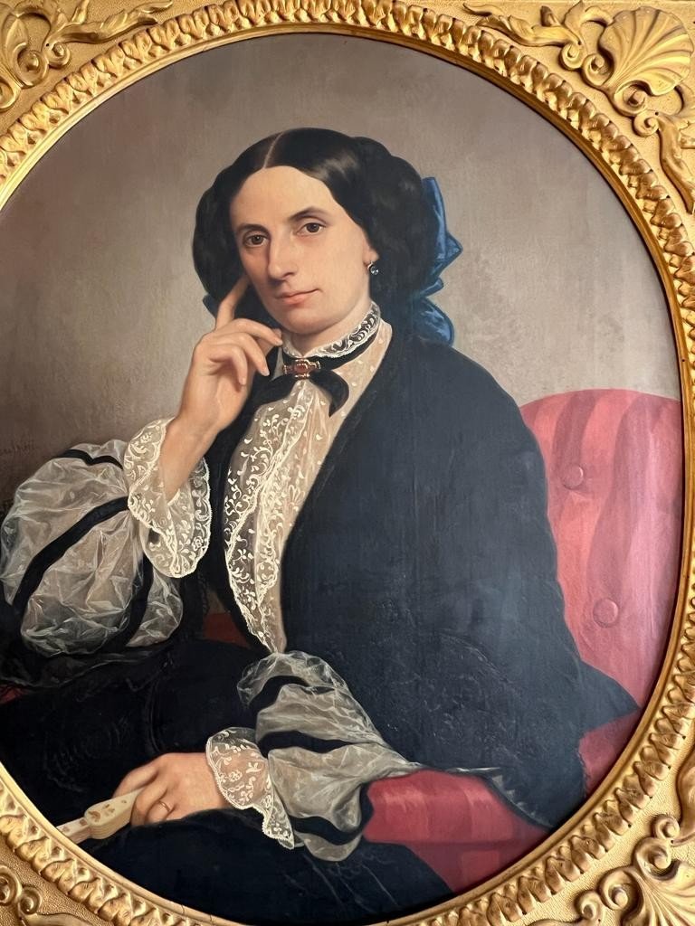 Huile Sur Toile Portrait d'Une Femme XIX &egrave;me Sign&eacute; C. Mussini 1858-photo-3