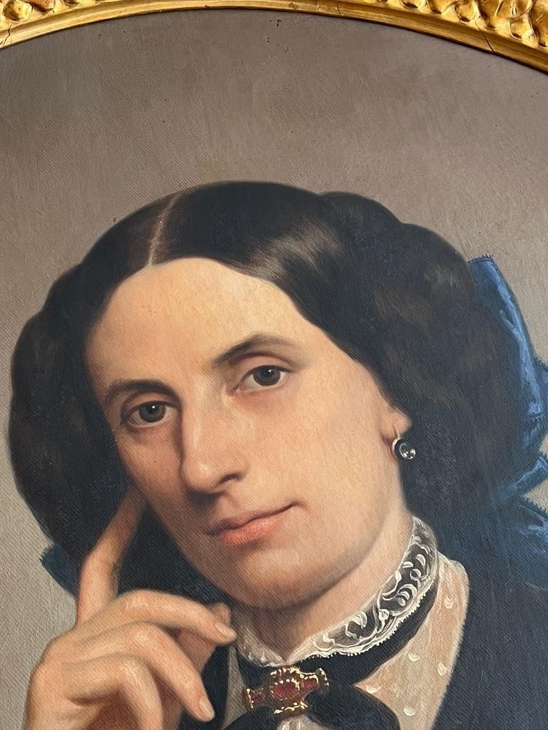 Huile Sur Toile Portrait d'Une Femme XIX &egrave;me Sign&eacute; C. Mussini 1858-photo-1