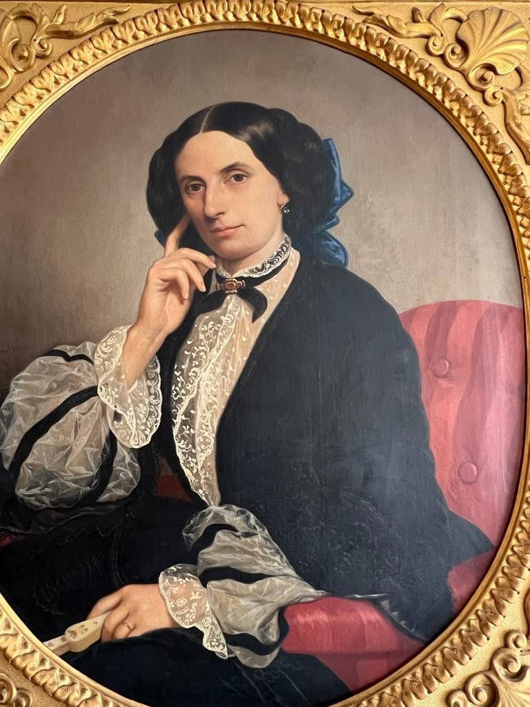 Huile Sur Toile Portrait d'Une Femme XIX &egrave;me Sign&eacute; C. Mussini 1858-photo-6