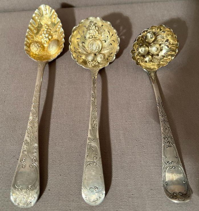 3 Different Spoons For Serving Dessert In Sterling Silver, English Early Nineteenth-photo-4