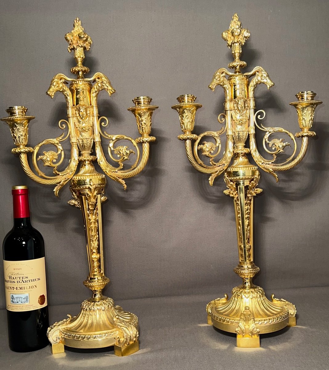 Pair Of Candelabras In Gilt Bronze F. Barbedienne Nineteenth-photo-2