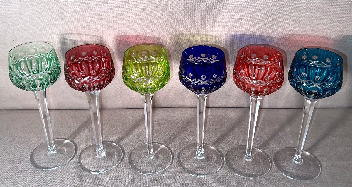 6 Verres à Vin Du Rhin Dit "roemers" En Cristal Taillé De Saint-louis-photo-3