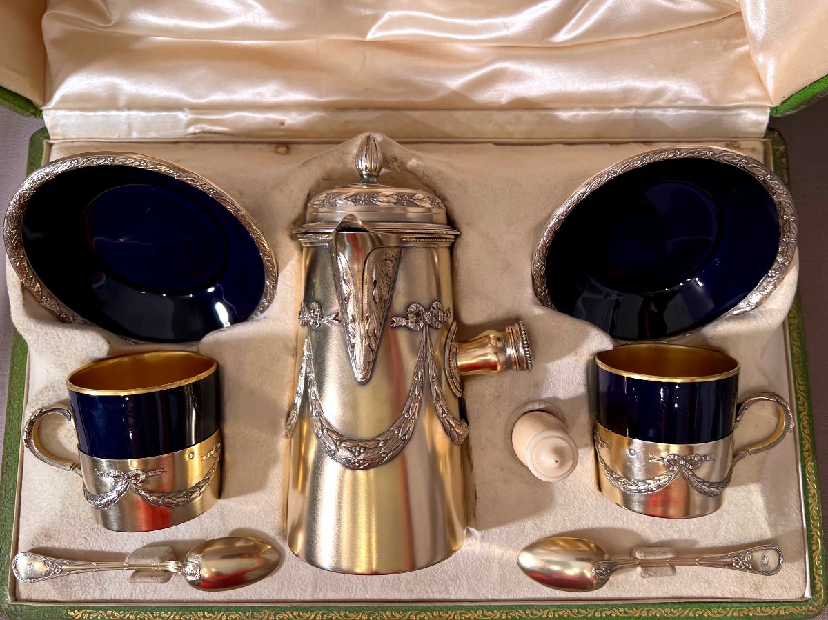 Head To Head In Sèvres Blue Porcelain And Vermeil Sterling Silver, Master Goldsmith Alexandre Leroy