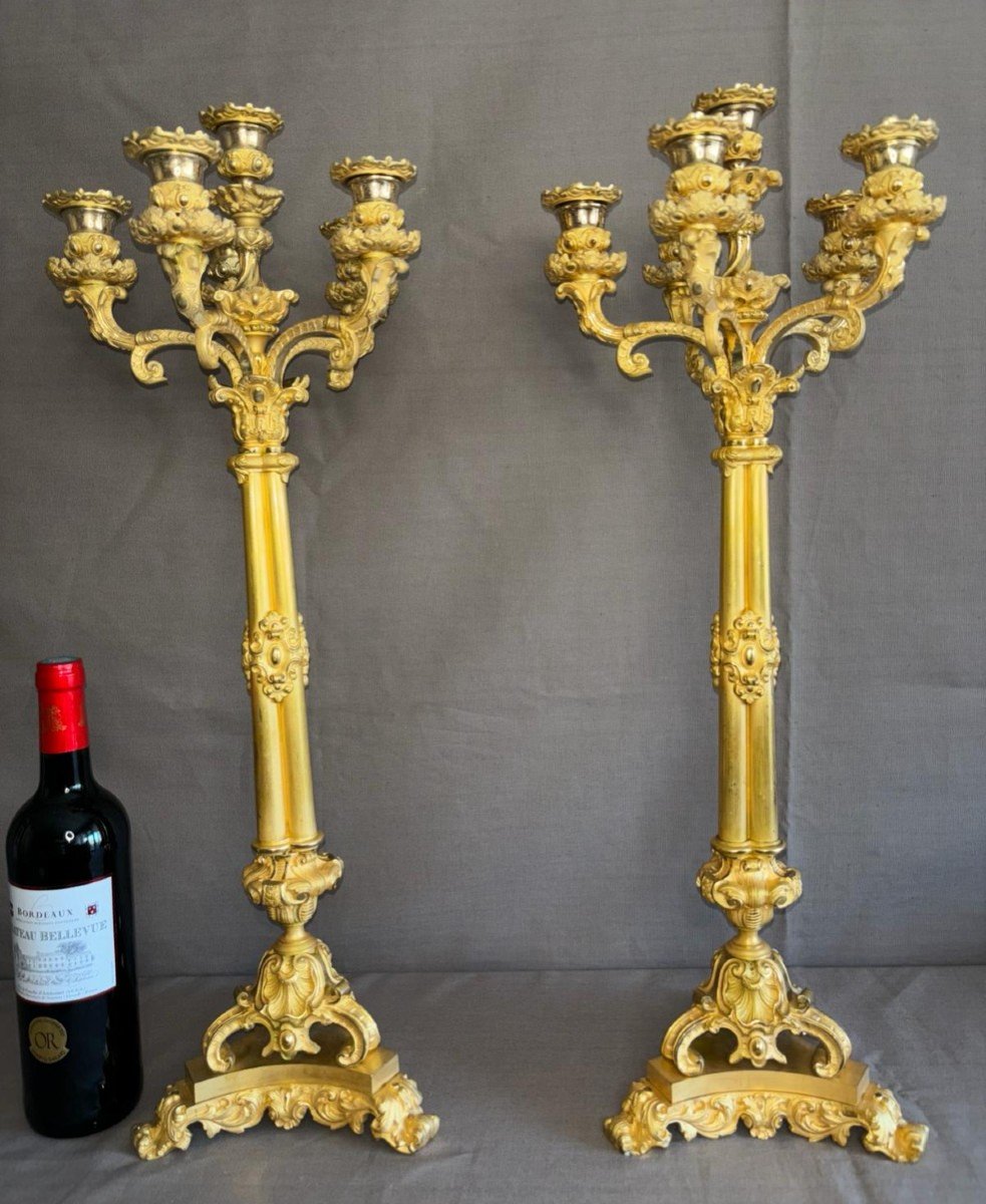 Pair Of Large Candelabras From The Louis-philippe Period From The 19th Century-photo-3