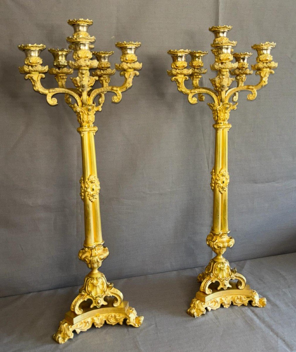 Pair Of Large Candelabras From The Louis-philippe Period From The 19th Century-photo-4