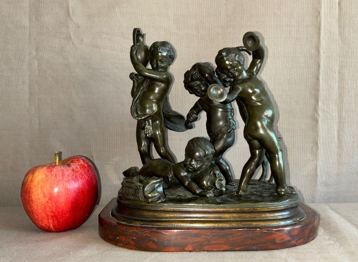 Groupe En Bronze Signé Clodion, "les Enfants Musiciens" XIXème