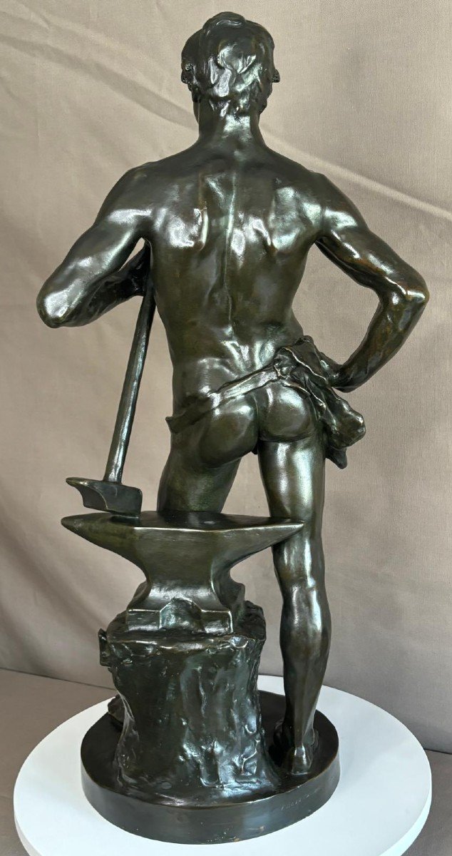 Bronze Statue Young Blacksmith, Georges Bareau (1866-1931) Founder "f. Barbedienne" Paris-photo-3
