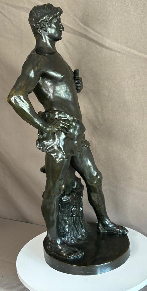 Bronze Statue Young Blacksmith, Georges Bareau (1866-1931) Founder "f. Barbedienne" Paris-photo-4