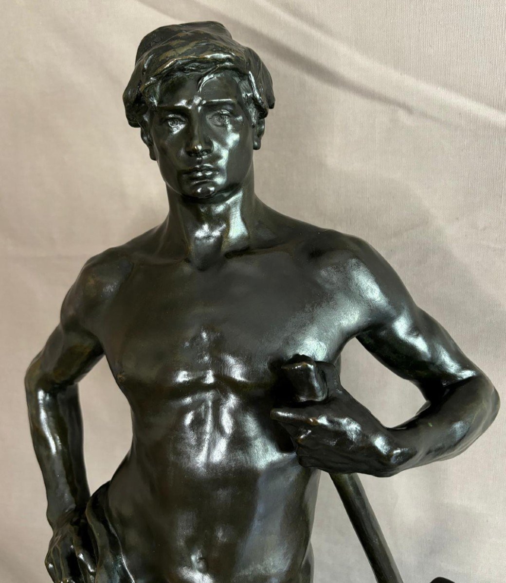 Bronze Statue Young Blacksmith, Georges Bareau (1866-1931) Founder "f. Barbedienne" Paris-photo-1