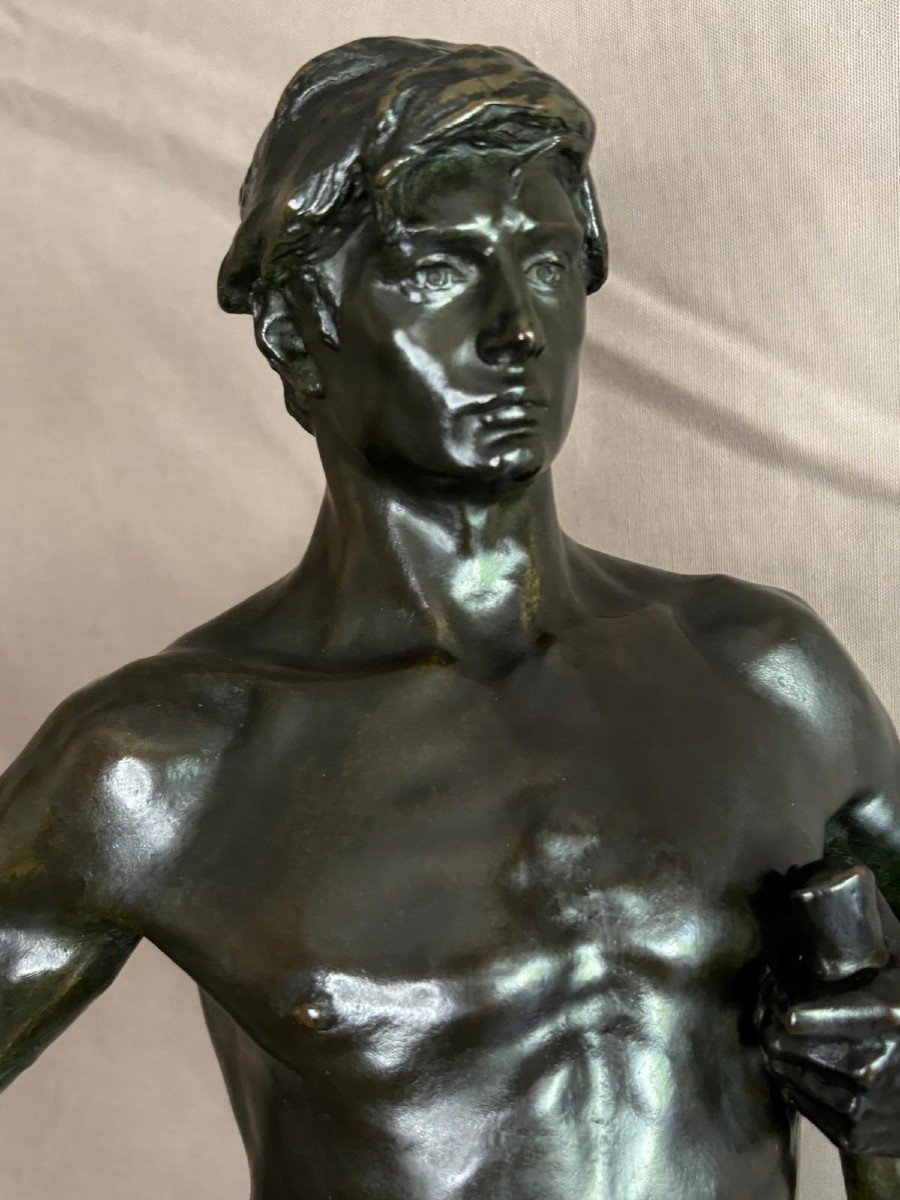 Bronze Statue Young Blacksmith, Georges Bareau (1866-1931) Founder "f. Barbedienne" Paris-photo-2