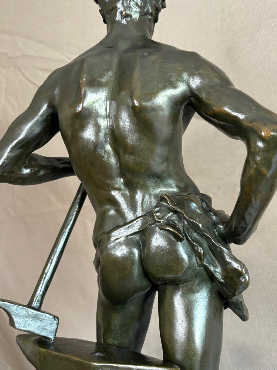 Bronze Statue Young Blacksmith, Georges Bareau (1866-1931) Founder "f. Barbedienne" Paris-photo-7