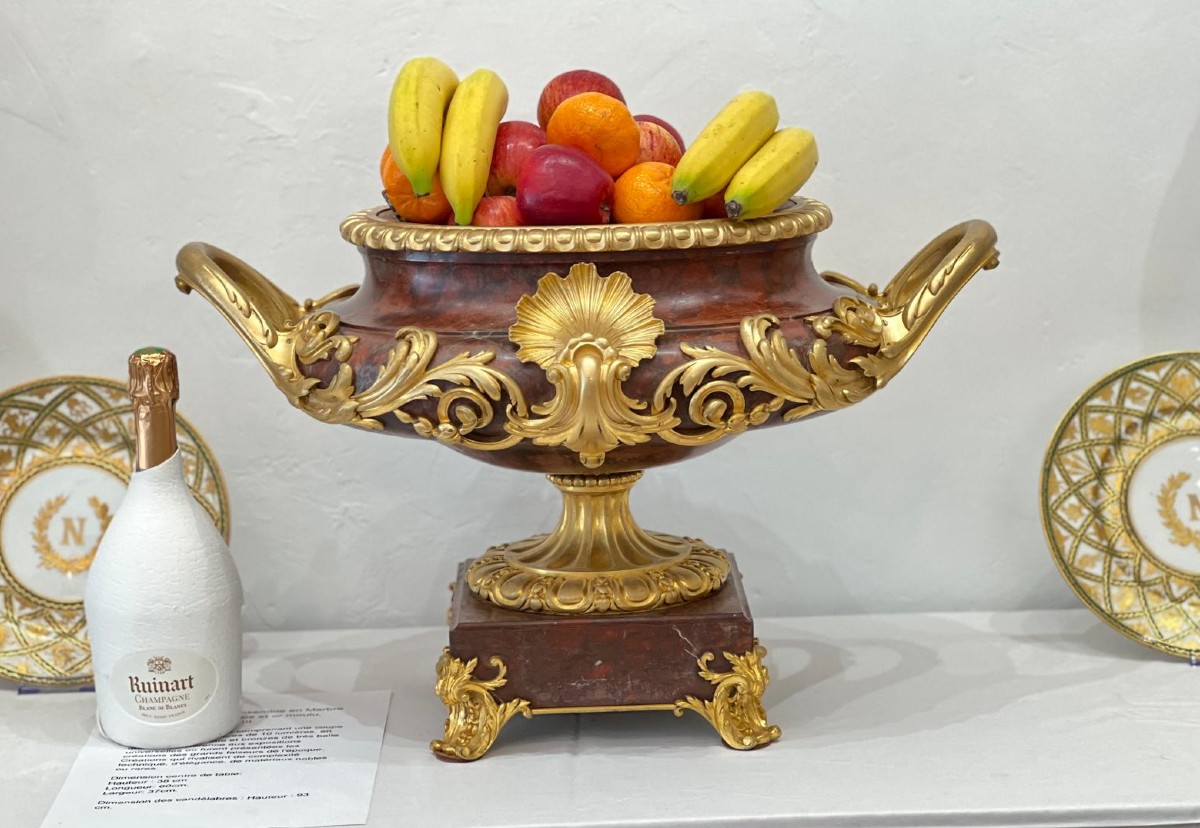 Important jardinière en marbre rouge griotte et bronze doré XIXème siècle-photo-2