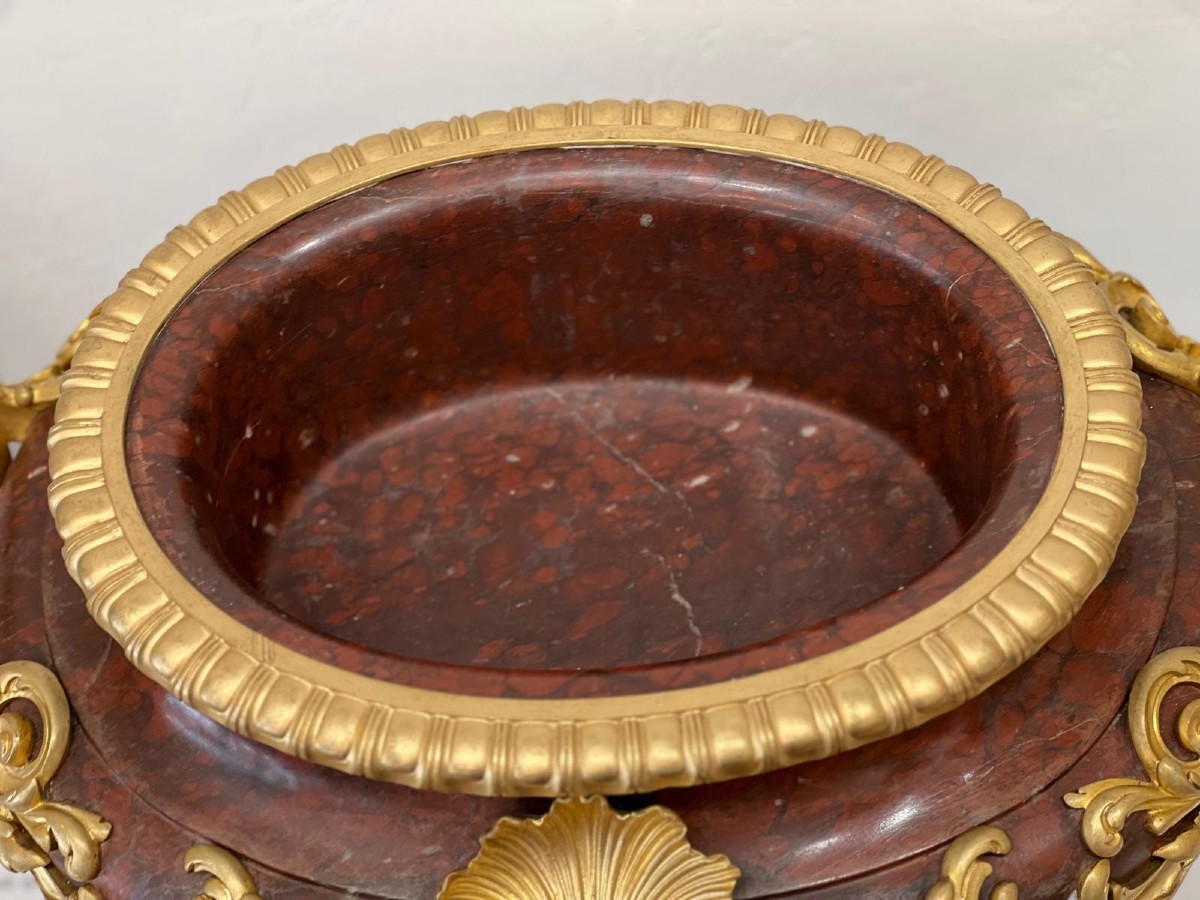 Important jardinière en marbre rouge griotte et bronze doré XIXème siècle-photo-1